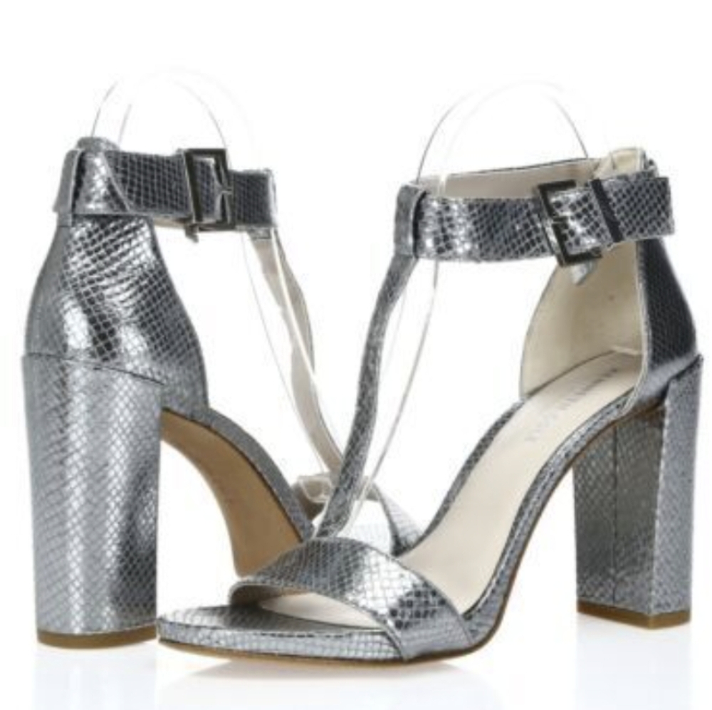 Kenneth Cole T Strap Silver heels